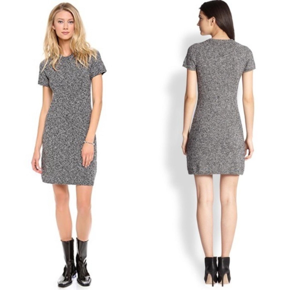 Theory Wool Navy Merino Blend Sheath Dress Betty SS Dashed Size 0 Short Sleeve